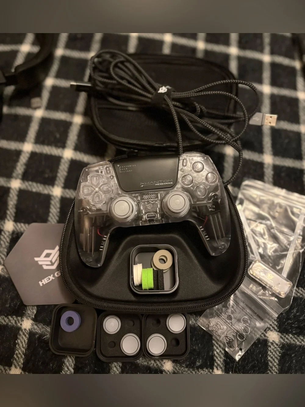 HEXGAMING PHANTOM Controller with Case , Charging Cable & Joysticks Aiming Rings